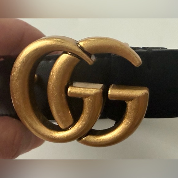 Gucci Black Leather Belt with antique gold-tone - Picture 3 of 4